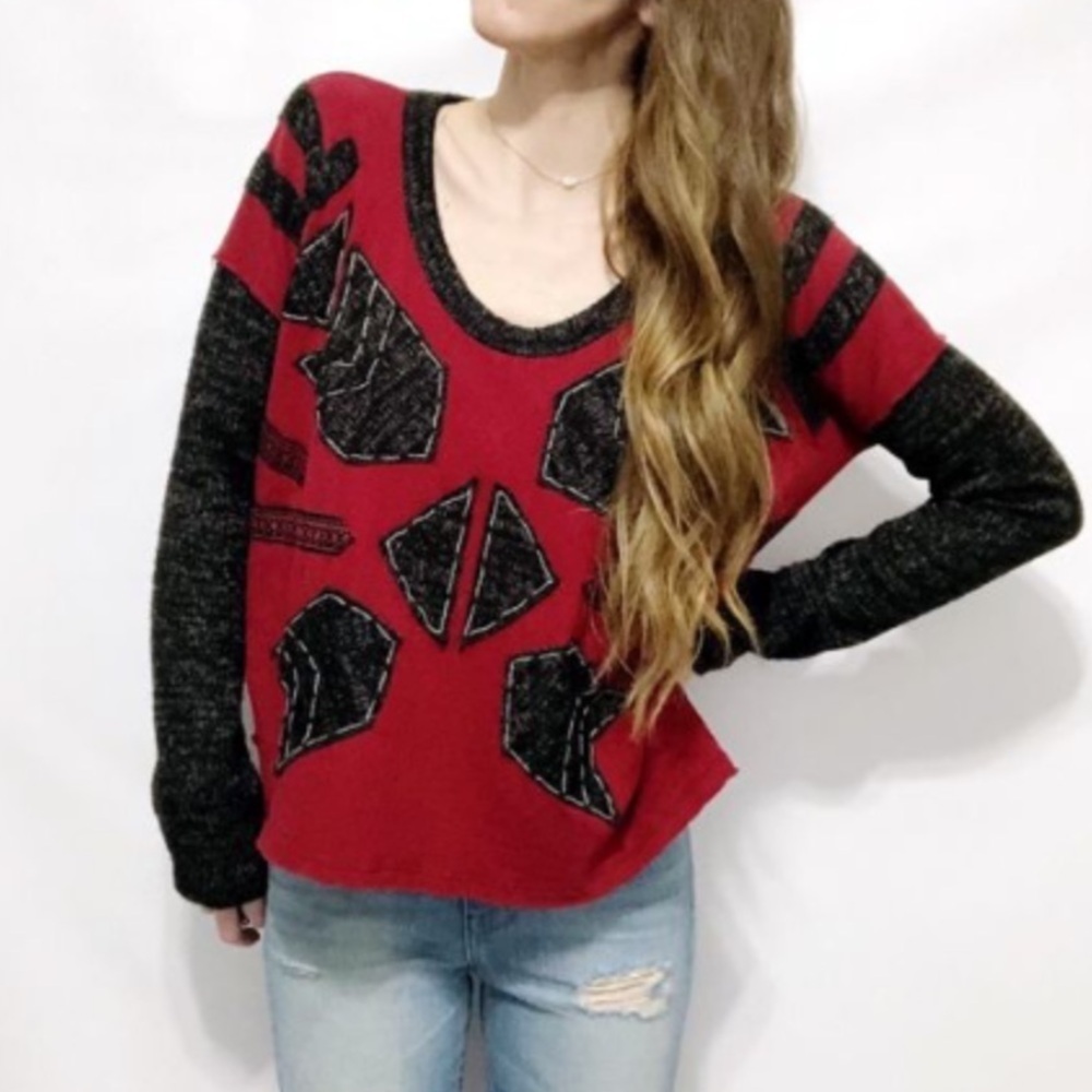 Free People We The Free Nordic Compass Knit Sweater in Burgundy